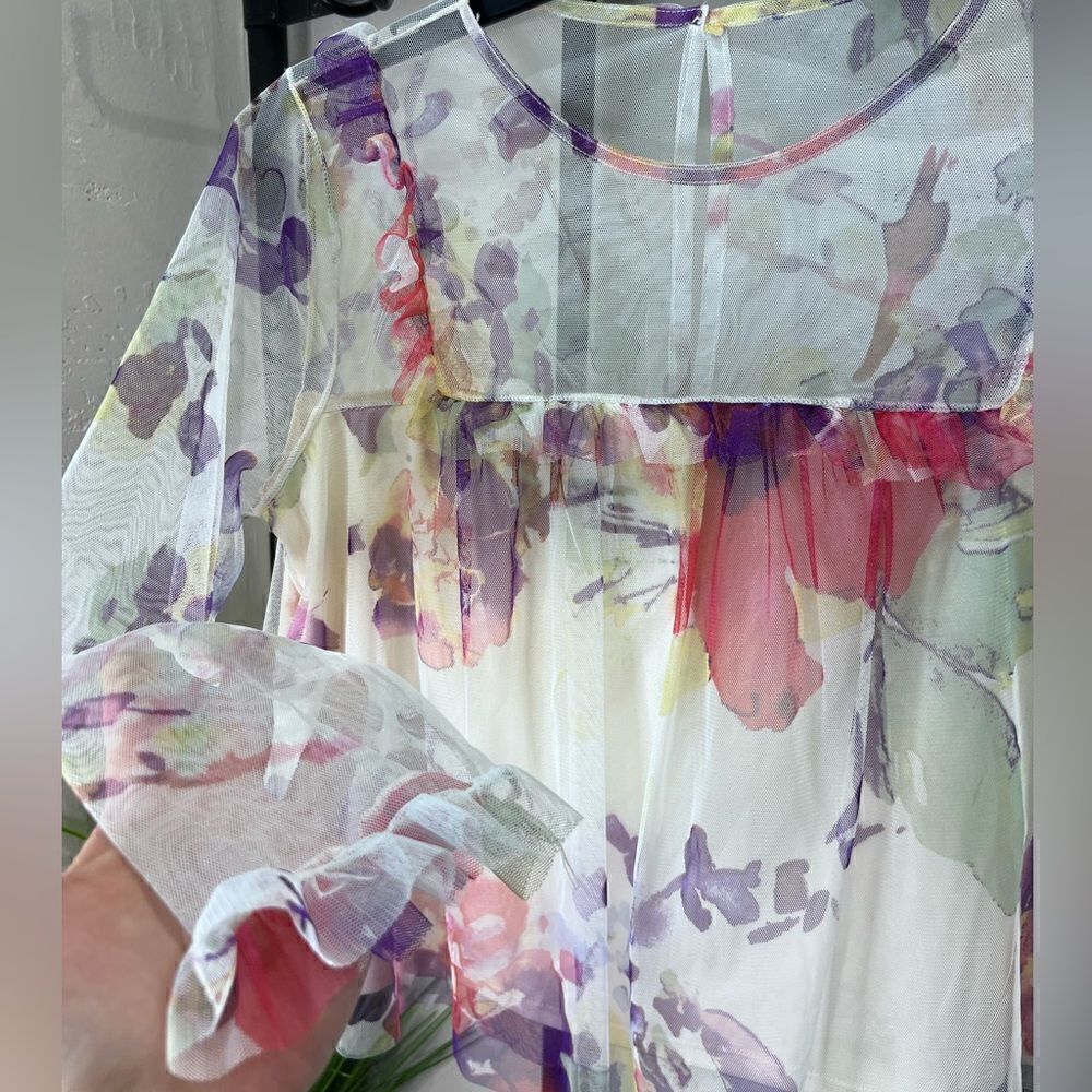 (NWT) Mimi Chica ruffled sheer cropped blouse ivory floral size medium - Picture 10 of 16